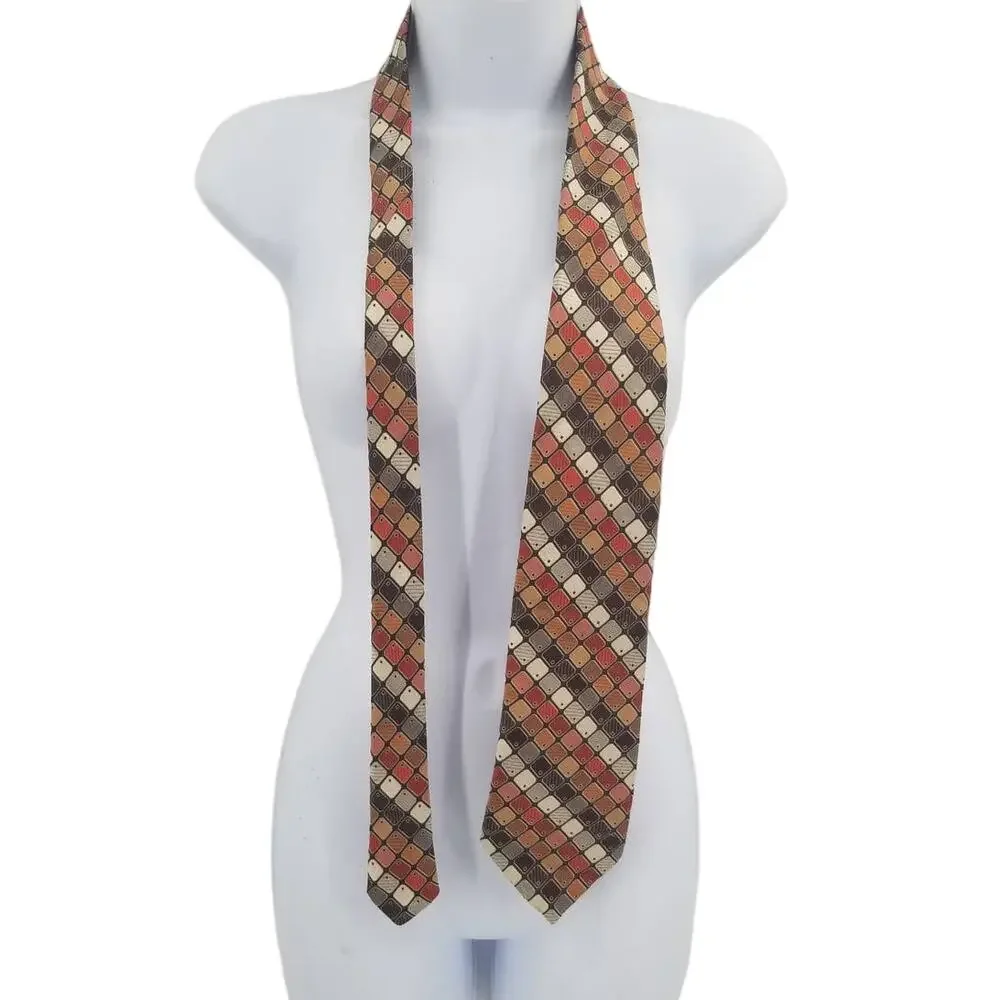 Corsair Mens Vintage wide tiles Neck Tie Red Brown White Tile Pattern 54